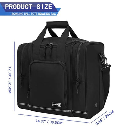 LARIPOP Bowling Ball Bag, Single Bowling Tote with Padded Ball Holder, Ventilated Shoe Pocket & Adjustable Shoulder Strap for Adult Bowlers Men Women - color: Black
