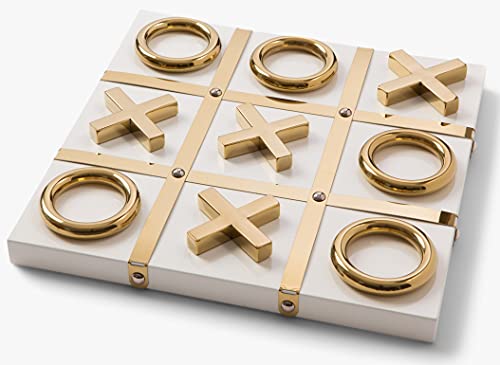 Modern Tic Tac Toe for Home Decoration, Gold and White Hand Crafted with White Wood and Gold Color Stainless Steel, Decorative Tic Tac Toe, Table Top Decoration, X/O Board - color: White Wooden