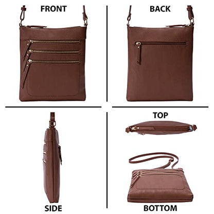Solene Crossbody Bag Functional Multi Pocket Messenger Purse Top Zip Closure Shoulder Handbag With Adjustable Strap - color: Coffee