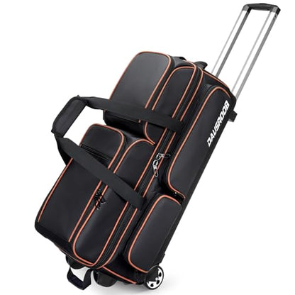 3 Ball Bowling Bags with Wheels, Bowling Bags 3 Ball Roller - 900D Oxford Waterproof PU, Bowling Bag with Multi-Separate Storage Pockets & Retractable Handle Extends to 40'' - color: Black