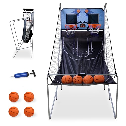 JupiterForce Foldable Indoor Basketball Arcade Game, Electronic Dual Shot Basketball Hoop Arcade Game Machine with 4 Balls and LED Scoring for 2 Players Home Play, Adults - color: Blue Black