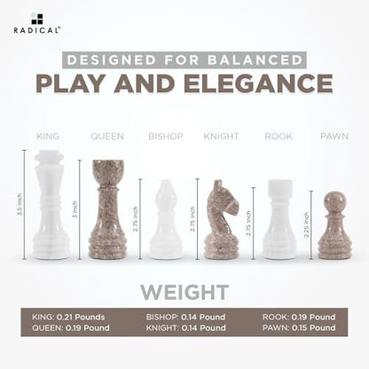 Radicaln Marble Chess Pieces 3.5" Handmade White & Oceanic Chess Figures | Natural Stone, Hand Polished, Premium Finish, 32 playing Pieces, Unique Veining, Timeless Design - color: White and Oceanic