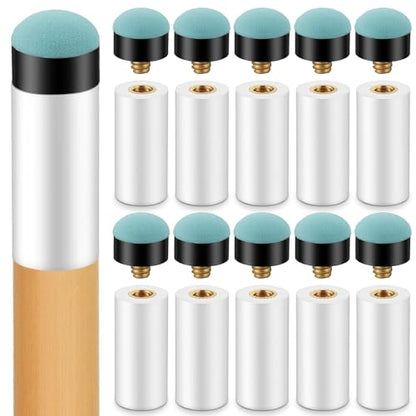 10 Sets Pool Cue Tips Replacement Kit, 12mm & 13mm Screw On Pool Stick Tips with White Ferrules, No Glue or Clamp Needed for Snooker & Billiards (Blue)