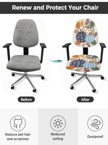 Savannan Office Chair Cover, Cartoon Thanksgiving Pumpkins Protective Stretch Elastic Universal Cover for Desk Task Chair,Computer Rotating Chair 1 Pcs Green Brown Monstera