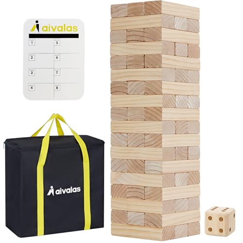 Aivalas X-Large Size Giant Tumble Tower, 60 Blocks Outdoor Games Stacking Games Includes Dice Carrying Bag Scoreboard, Stacking Over 5FT for Backyard Lawn Party Playing - size: XL-Over 5 FT-60PCS