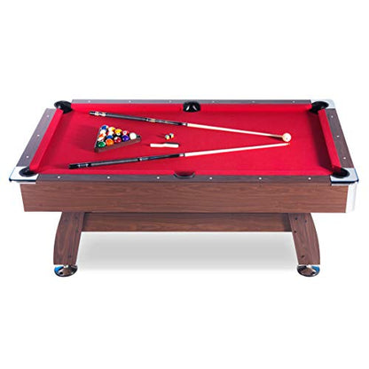 RACK Draco 7-Foot Tournament Billiard/Pool Table – Professional Competition Game Table - color: Red Felt with Brown Body