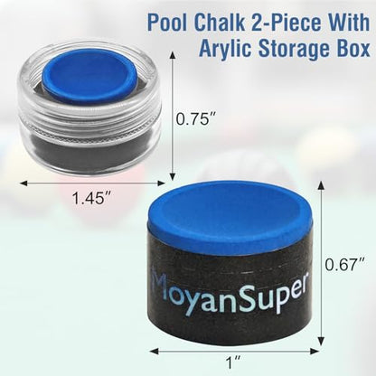 Pool Cue Chalk 2 Pack – Billiard Chalk for Cue Tips with Concave Design and Acrylic Storage Box – Pool Table Accessories for Billiards