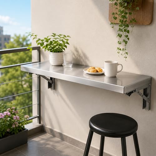 Wall Mounted Folding Table,304 Stainless Steel Wall Folding Desk,Floating Table for wall,Laundry Room Folding Table,Home Bars and Dining Establishments(100x50cm /39.4"x19.7")