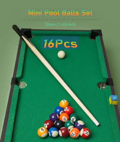 Mini Billiard Balls, 16 Pool Balls Set, 1-1/4" Pool Table Billiards, Resin Mini Billard Pool Balls, Cue Ball Training Ball, Pool Table Accessories for Beginners & Professional, Kids Table Game Toy