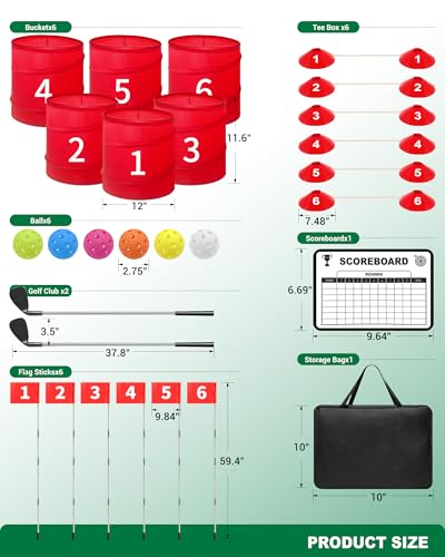 Golf Bucket Yard Game, 6 Hole Beach Golf Set with 2 Clubs, Portable Outdoor Indoor Golf Chipping Game for Family, Lawn Park Camping Party with Carry Bag and Scoreboard (6 Golf Sets)