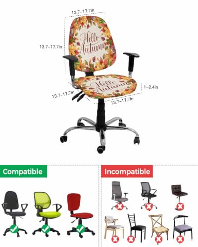 Savannan Office Chair Cover, Hello Autumn Colorful Maple Leaf Protective Stretch Elastic Universal Cover for Desk Task Chair,Computer Rotating Chair 1 Pcs Watercolor Fallen Leaves Retro Linen