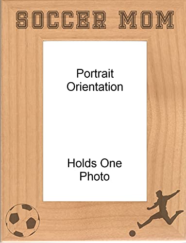 Sports Picture Frames, Soccer Mom Engraved Natural Wood Photo Frame, Gifts for Mom - size: 4x6 Portrait