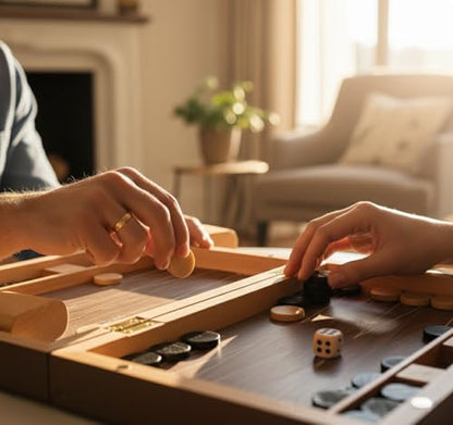 Plusvivo 13" Wooden Backgammon Set - Premium Beech Wood Foldable Board Game for Adults and Kids - Portable Strategy Game with 30 Magnetic Pieces and 2 Wooden Dice Shakers