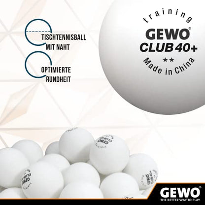 GEWO Unisex - Adult Ball Training Club 40+ Table Tennis Ball, White, 72 Balls