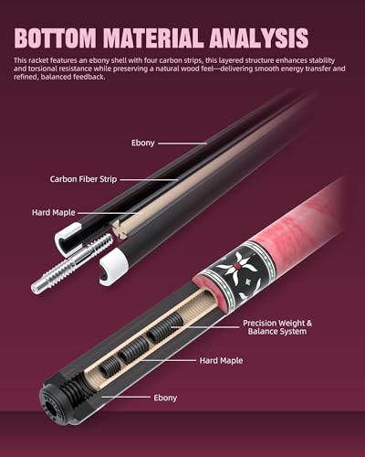 KONLLEN KL-KB Low Deflection Maple Billiards Cue Pool Cue Stick Real Wood Abalone Shell Inlay Wrapless 12.5mm Tip - color: KL-KB-Pink