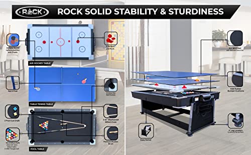 RACK Triad 7-Foot 3-in-1 Multi-Game Swivel Table - Billiards/Pool, Table Tennis & Air Hockey - color: Black Felt With Black Body