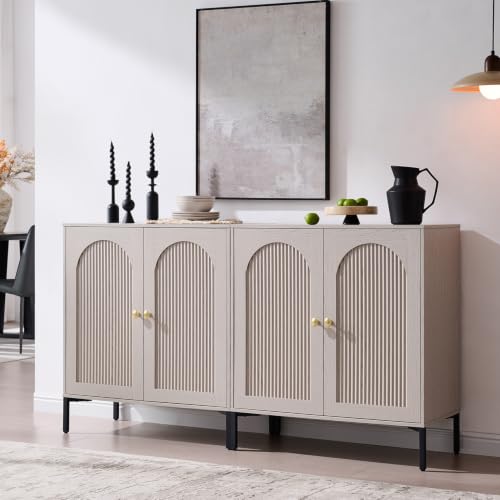 IFGET Modern Buffet Cabinet with Storage, 61.75" W Fluted Arched Sideboard Cabinet w/Adjustable Shelves, Wooden Modular Coffee Bar for Dining Room, Kitchen, Living Room, Entryway, Light Grey - color: Light Grey, size: 2 Pieces