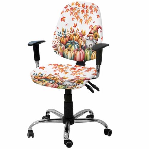 Savannan Office Chair Cover, Thanksgiving Pumpkin Gnome Protective Stretch Elastic Universal Cover for Desk Task Chair,Computer Rotating Chair 1 Pcs Fall Orange Maple Leaf Watercolor