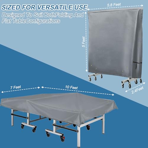 Outdoor Ping Pong Table Cover for 9x5 ft Table, Heavy Duty 600D Waterproof Polyester, UV Fade Resistant, Windproof Buckle Straps, Fits Folding & Flat Tables, Storage Bag, Dark Gray - color: Gray