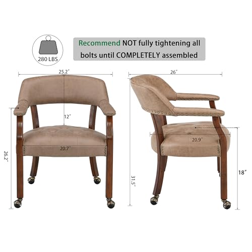 Set of 4 Dining Chair with Casters, Accent Captains Chairs with Wheels & Arms,Wheeled Roller Wood Chairs for Kitchen & Game Poker Table,Cherry&Light Wheat 1533LT(NO Table!) - color: Cherry&light Wheat
