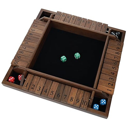 WE Games Shut the Box Wooden Board Game - Classic 4 Player Table Top Math Dice Game, Walnut Stained Wood, 8.5 inch Travel Size, 10 Numbers, for Families and Adults - color: Walnut Stained Wood, size: 8.5 x 8.5 x 1.25 inches