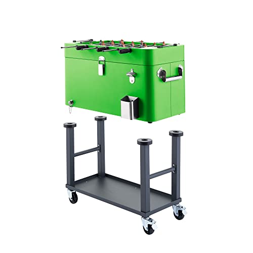 TRINITY 80 Quart Beverage Cooler and Ice Chest with Foosball Table Top and Bottle Opener, Rolling Cart with Storage Shelf, Detachable Tub Design, 96 Can Capacity, Includes Protective Cover - color: Electric Green