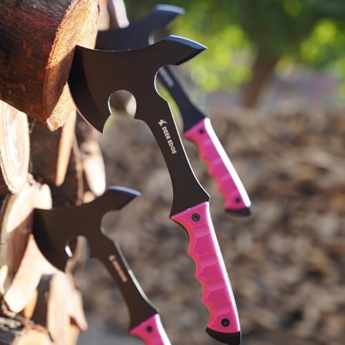 Pink Throwing Axe Set, 6 Pack 11.5" Throwing Axes for Women - Axe Throwing Game, Target Practice & Recreation, Balanced Hatchets with Nylon Sheath, Gift for Her - style: Pink Handle