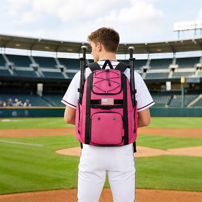 Goloni Baseball Bag, 60L Capacity Softball bag Holds 4 Bats for Youth & Adult, Baseball Bat Backpack with Shoes Compartment,Helmet Holder,Fence for Hook T-Ball, Softball Equipment, Baseball Gear - color: Pink