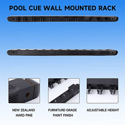 GSE Games & Sports Expert 2-Piece 6/8/12 Billiard Pool Cue Rack Wall Mounted Holders, Billiard Cue Sticks Wall Rack Set - style: 12 Cue - Black