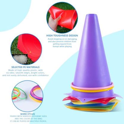 OBTANIM 26 Pcs Plastic Colorful Cones Ring Toss Combo Set Outdoor Carnival Games for Kids Adults Birthday Party Throwing Backyard Games - style: Cones Ring