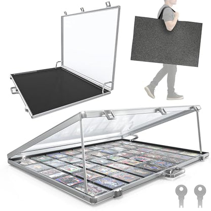 Ultra-Thin 31.4 x 23.6inch Portable Aluminum Card Display Case with Felt Tote Bag, High-Transparency Acrylic, 3 Anti Theft Locks, Sports Trading Card Show Case for Collectible Cards Jewelry Jersey - color: Silver