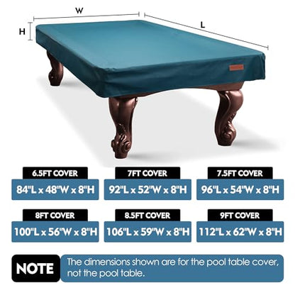 K-Musculo Heavy Duty Pool Table Cover, Waterproof Leatherette Billiard Table Cover with Soft Backing, Tear Resistant Fitted Protector for 6.5FT, 7FT, 7.5FT, 8FT, 8.5FT & 9FT Tables - color: Emerald Green