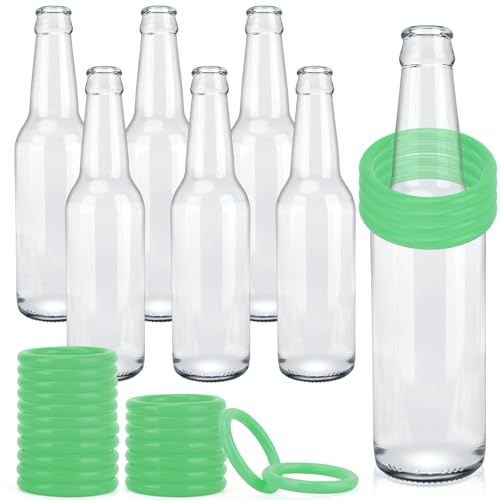 30 Pcs Ring Toss Game Carnival Game Set Include 24 Plastic Throw Rings and 6 Glass Bottles for All Occasions and Events, Summer Backyard Fun, Beach, Carnival Party Favor - color: Green, size: 2.36"