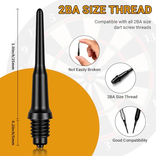 Soft Tip Dart Points (300 and 600 Pack) - 2BA Thread Plastic Dart Tips Replacement Dart Accessories Set - Black