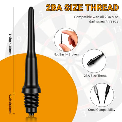Soft Tip Dart Points (300 and 600 Pack) - 2BA Thread Plastic Dart Tips Replacement Dart Accessories Set - Black