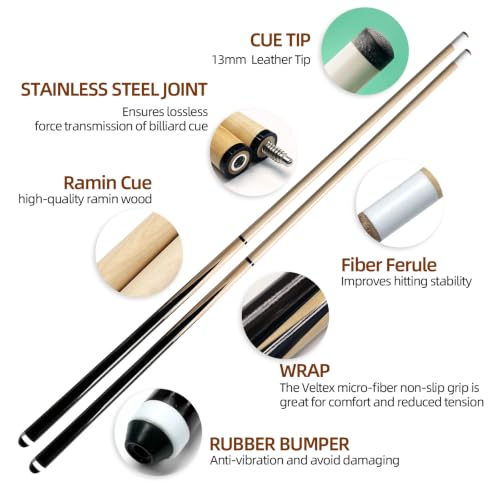 Set of 2 Pool Cue Sticks 58“ - Billiard cue with 13mm Leather Tip, Standard at 20oz Heavy Durable 2-Piece Pool Sticks for Beginners, Adults, Home & Bar | competitive price with good quality