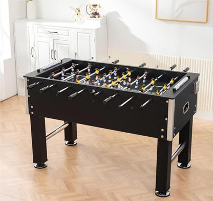 54 Inch Foosball Table, Full-Size Soccer Game Table for Adult & Kids with 4 Balls, Sturdy MDF & Steel Construction, Indoor Family Game Room, Black