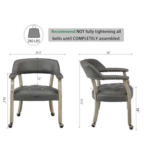 Set of 4 Dining Chair with Casters, Accent Captains Chairs with Wheels & Arms,Wheeled Roller Wood Chairs for Kitchen & Game Poker Table,Grey 1318GY(NO Table!) - color: Antique Grey&gray