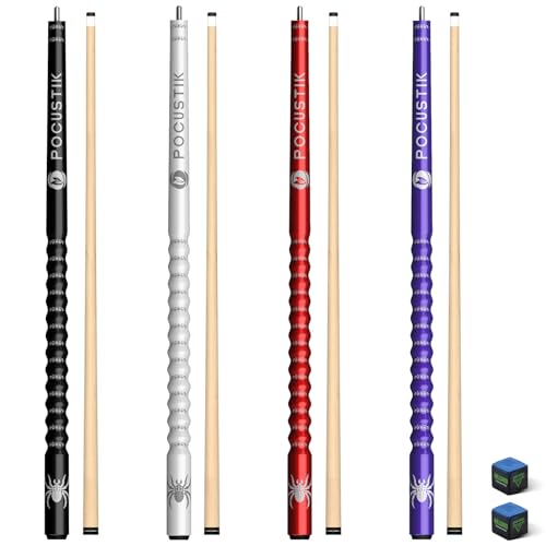 Pool Cues Set of 4, 58" 2-Piece Canadian Maple Billiard Sticks with Ergonomic Grip & 13mm Tip, Pro Pool Stick in 4 Colors & 4 Weights (18-21oz) for Home Bar, Incl 2 Chalks - color: Purple+Red+White+Black