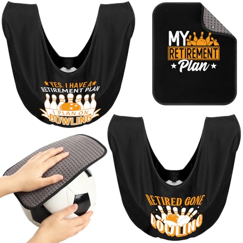 Hahafelt 3 Pcs Bowling Ball Polisher Gifts Microfiber Bowling Seesaw Bag with 10'' x 8'' Bowling Towel Shammy Pad Bowling Accessories for Bowlers Women Bowling Lovers - style: Retirement
