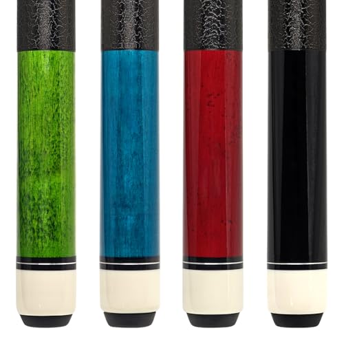 Pool Cue Sticks 4-Pack, 58 Inch Billiard Cues for Home & Bar Play, Solid Maple Wood Pool Sticks with 12.5mm Multi-Layer Leather Tip, Leather Grip, Digital Printed Butt (20oz Each)
