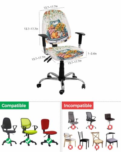 Savannan Office Chair Cover, Truck Autumn Pumpkin on Plaid Protective Stretch Elastic Universal Cover for Desk Task Chair,Computer Rotating Chair 1 Pcs Rustic Floral Foliage