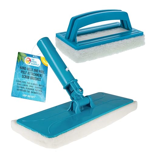 U.S. Pool Supply Hand-Held and Pool Pole Attachment Scrub Brushes - Surface Scrubbing Scouring Sponge Pads - Clean Pool Tile Grout Walls, Vinyl Liners, Spas, Remove Stains, Kitchen Bathroom Tub Shower - size: 4x11