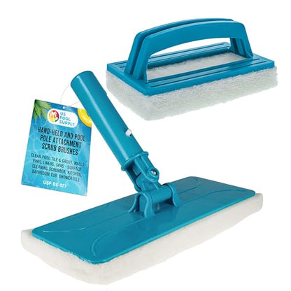 U.S. Pool Supply Hand-Held and Pool Pole Attachment Scrub Brushes - Surface Scrubbing Scouring Sponge Pads - Clean Pool Tile Grout Walls, Vinyl Liners, Spas, Remove Stains, Kitchen Bathroom Tub Shower - size: 4x11