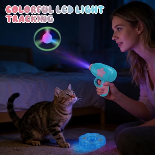 2pcs Bamboo Dragonfly Catapult Launcher, Cat Chase Fetch Toy with 6 Flying Spinners, Cat Toy Propeller Launcher for Training & Hunting, Cat & Kitten Toy with Colorful Flying Propellers (Yellow+Blue)