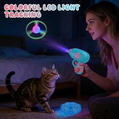 2pcs Bamboo Dragonfly Catapult Launcher, Cat Chase Fetch Toy with 6 Flying Spinners, Cat Toy Propeller Launcher for Training & Hunting, Cat & Kitten Toy with Colorful Flying Propellers (Yellow+Blue)
