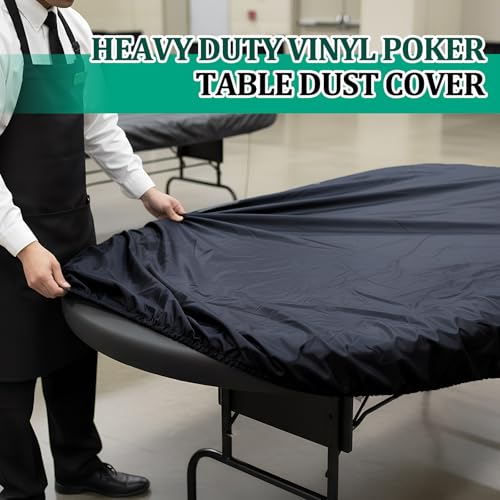 Macarrie Oval Poker Table Dust Cover Black Heavy Duty Water-Tight Dust Proof Protective Vinyl Poker Table Dust Cover with Elastic Band Hem for Home Game Rooms Casinos Easy to Slip on - size: 84"l X 42"w