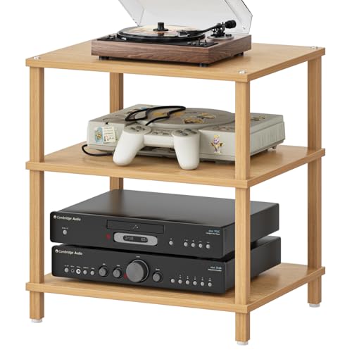 LELELINKY 3-Tier AV Media Player Stand, Natural Stereo Cabinet, Modern Audio Shelf, Wooden TV Stand,Game Console Shelf, Multifunctional Entertainment Center, Suitable for Home, Conference Room - color: Natural, size: 3 Tier