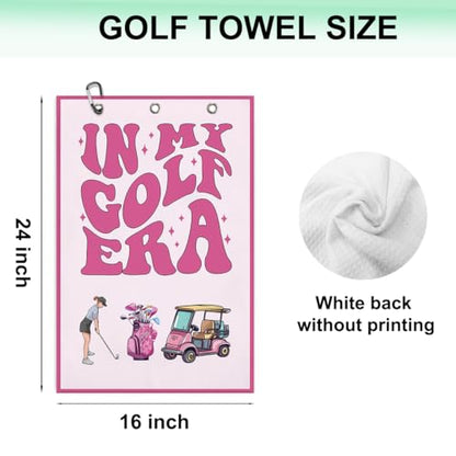Funny Microfiber Pink Golf Towel with Clip, Golf Accessories for Women Golfers, Mothers Day Birthday Retirement Gifts for Mom Ladies Grandma Aunt Wife GolfFans, 16x24 Inch (Pink) - color: In My Golf Era