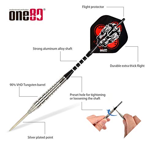 ONE80 90% VHD Steel Tip Tungsten Dart, Professional Barrel Style with Extra Flights, Shafts and Sharpener Gift Box Packaging - style: E-23g
